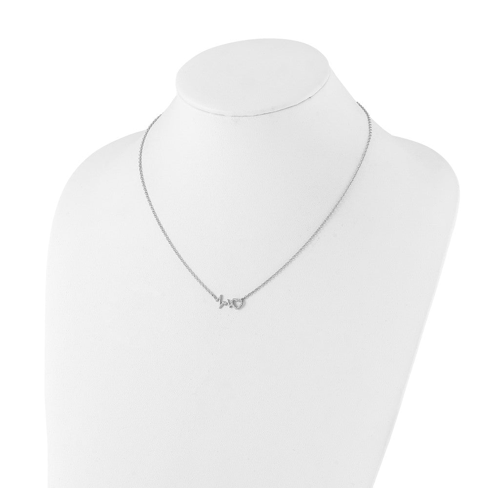 White Ice Sterling Silver Rhodium-plated 18 Inch Diamond Heart with Heartbeat Necklace 18 Inches