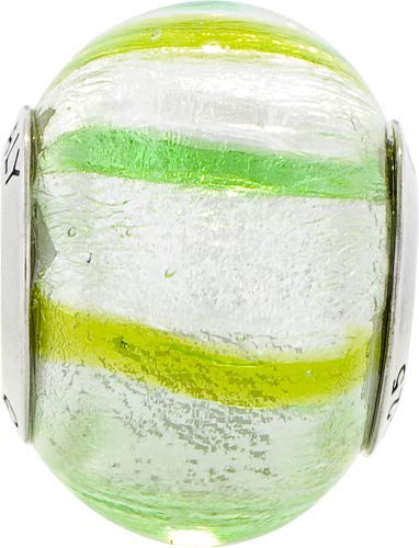Sterling Silver Reflections Light/Dark Green Italian Murano Glass Bead
