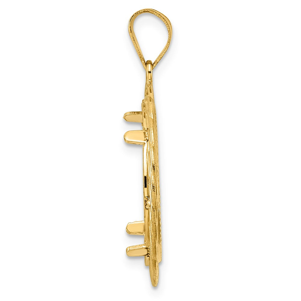 14k Diamond Cut Triple Loop with 18.0mm Prong Coin Bezel Pendant