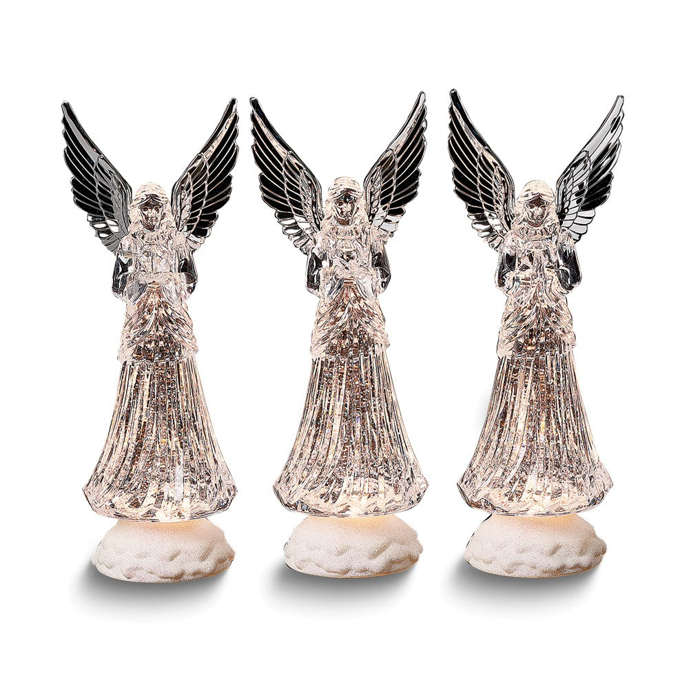 LED Lighted Swirled Snow Set of 3 Acrylic Angel Figurines