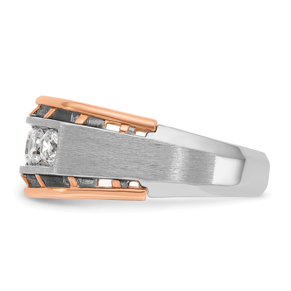 IBGoodman 14k Two Tone Rose and White Gold 1 carat Lab Grown Diamond VS/SI+ G+ Complete Satin Five Stone Cut Out Men's Ring