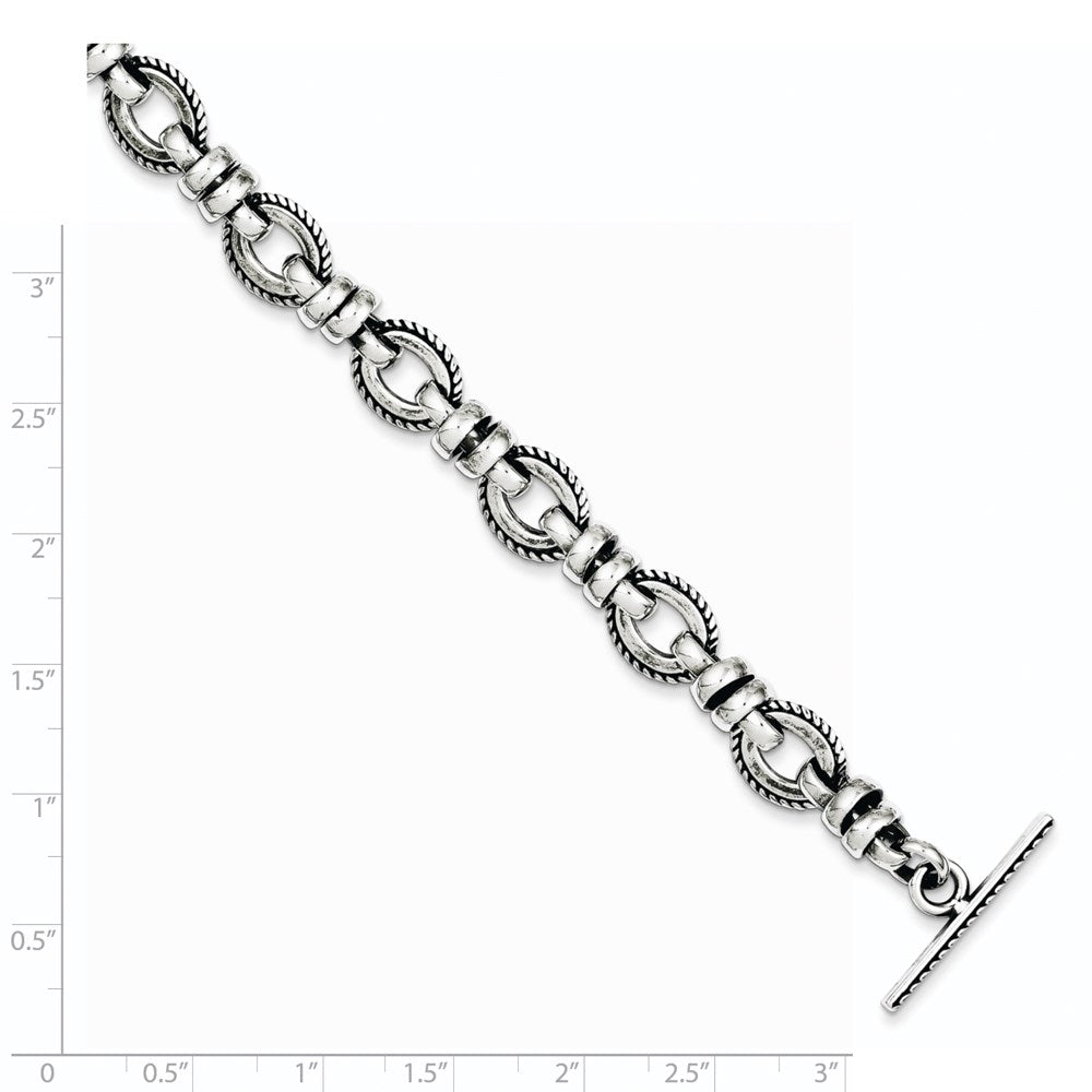 Sterling Silver Antiqued Fancy Link Bracelet 7.5 inches