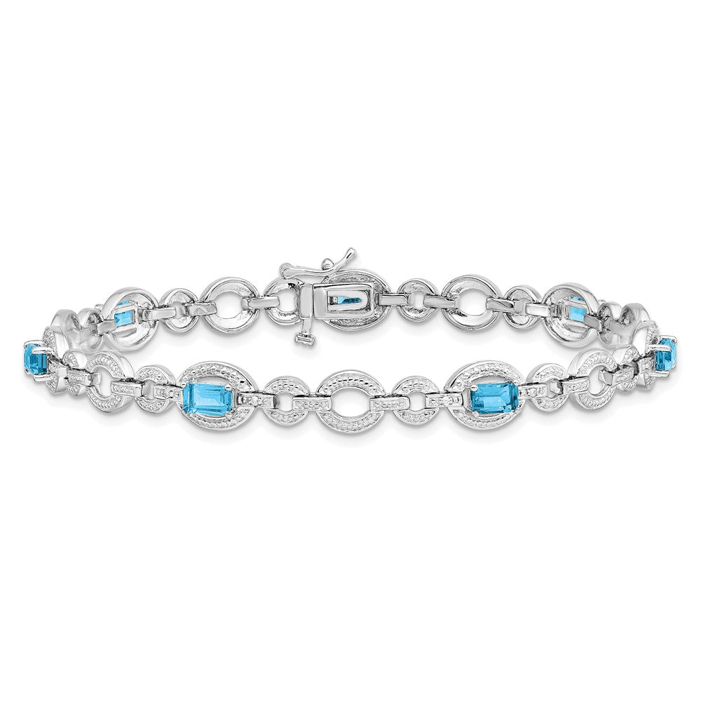 Sterling Silver Rhodium-plated Dia. & Lt Swiss Blue Topaz Oval Bracelet 7 inches