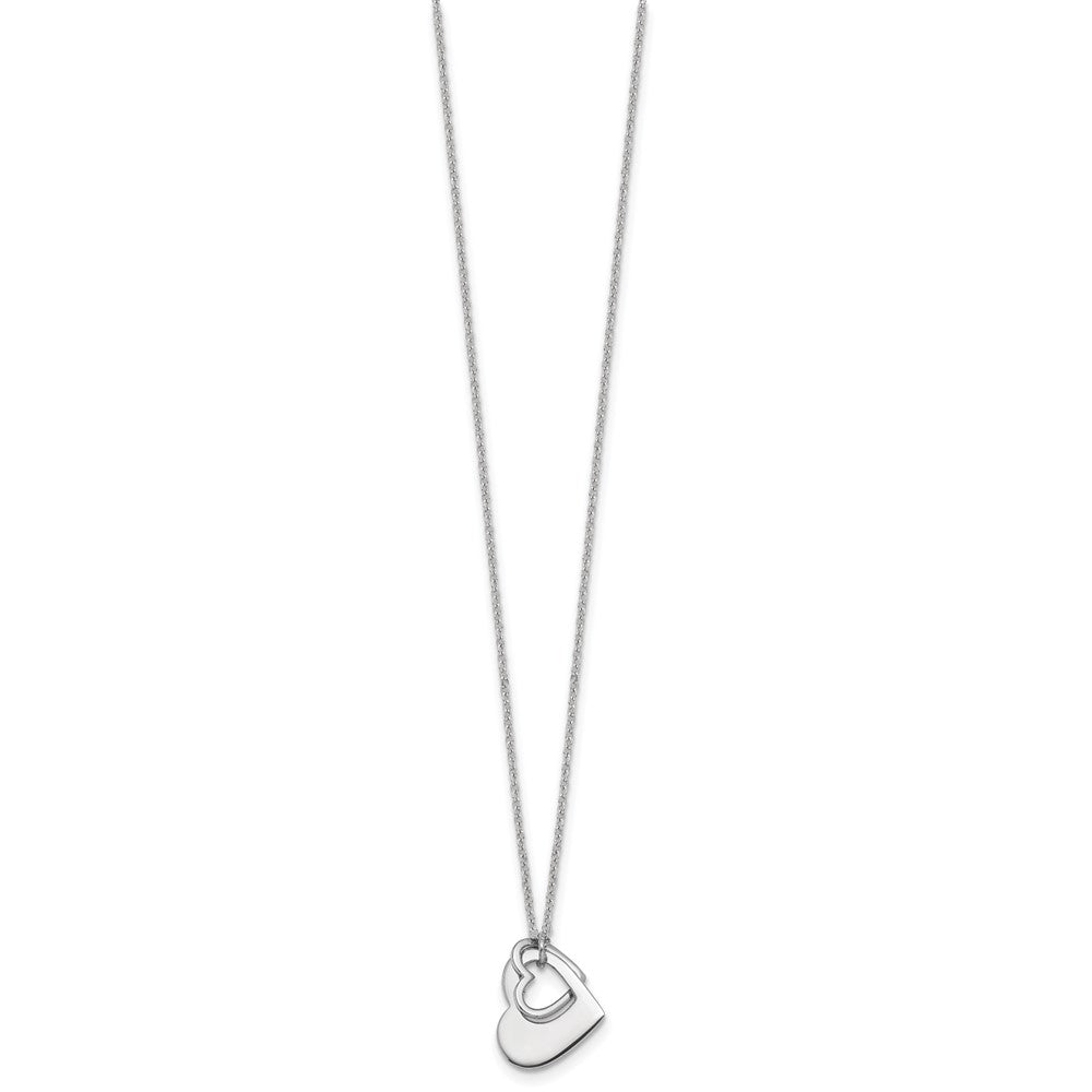 Sterling Silver RH-plat Heart With Heart Cutout 16in With 2in Ext Necklace 16 Inches