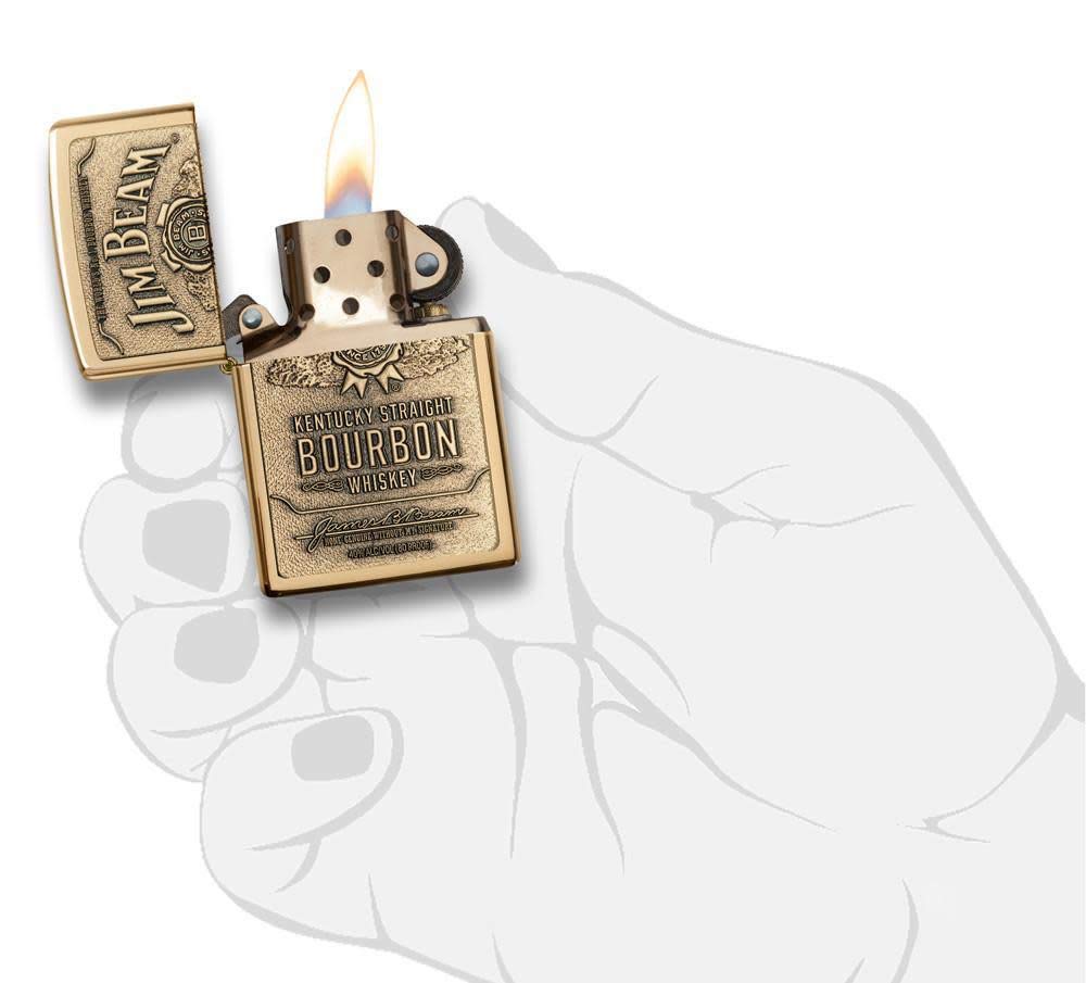Zippo Jim Beam Bourbon Label Emblem High Polish Brass Pocket Lighter