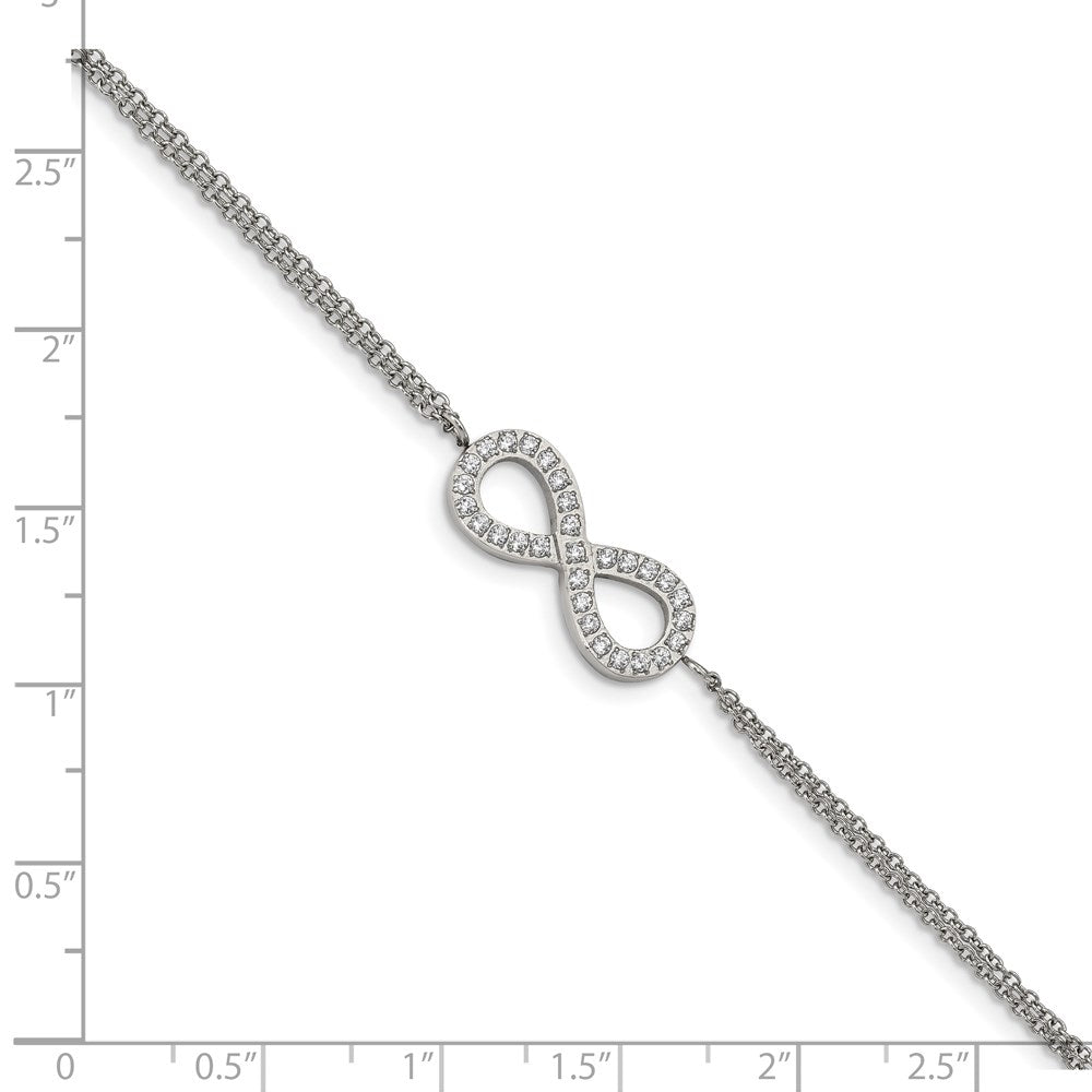 Stainless Steel Polished with CZ Infinity Symbol 6.25in w/2in ext. Bracelet 6.25 inches