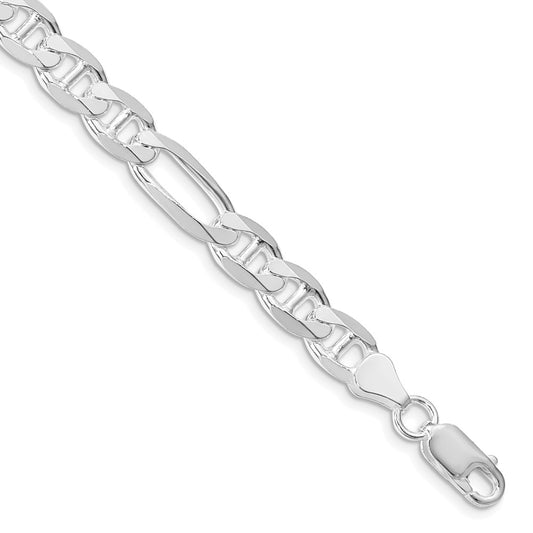 Sterling Silver Rhodium-plated 7.5mm Figaro Anchor Chain 9 inches