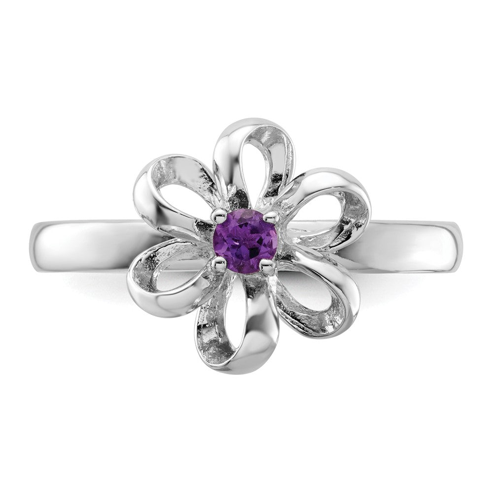Sterling Silver Stackable Expressions Polished Amethyst Flower Ring Size -7
