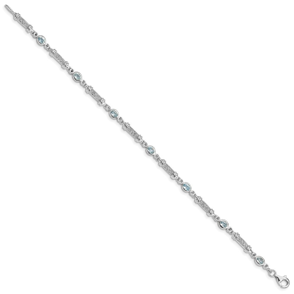 Sterling Silver Rhodium-plated Aquamarine and Diamond Bracelet 7 inches