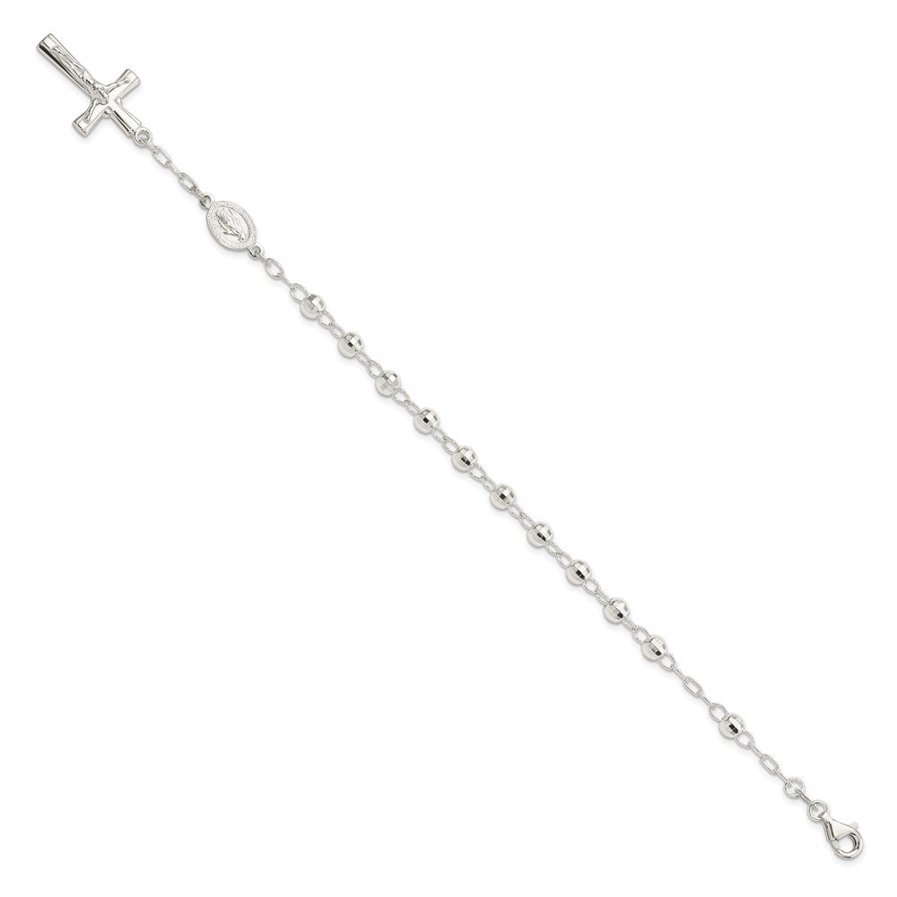 Sterling Silver Polished Beaded Rosary 7.5 inch Bracelet 7.5 inches