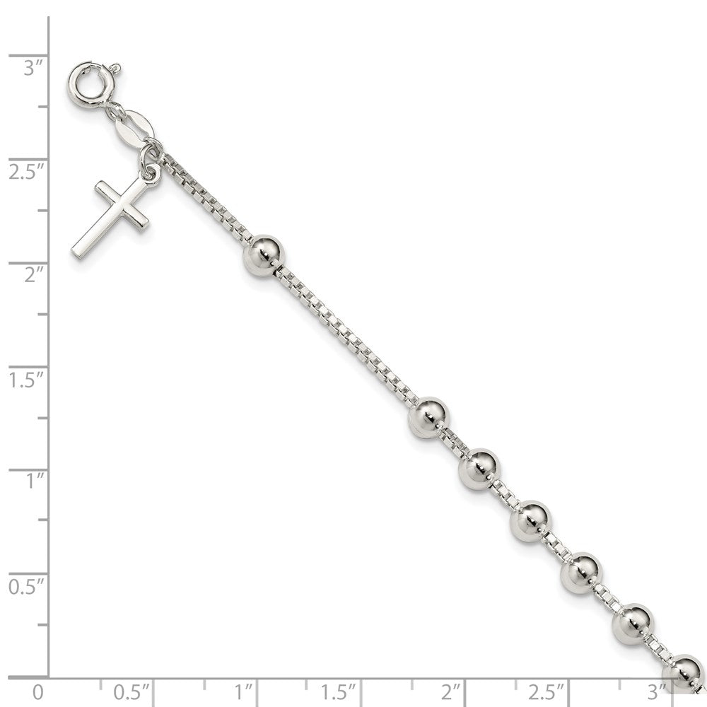Sterling Silver Cross on Bead Bracelet 7.25 inches