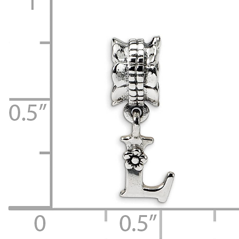 925 Sterling Silver Polished Artisan Oxidized Reflections Letter Name Personalized Monogram Initial L Dangle Bead Charm
