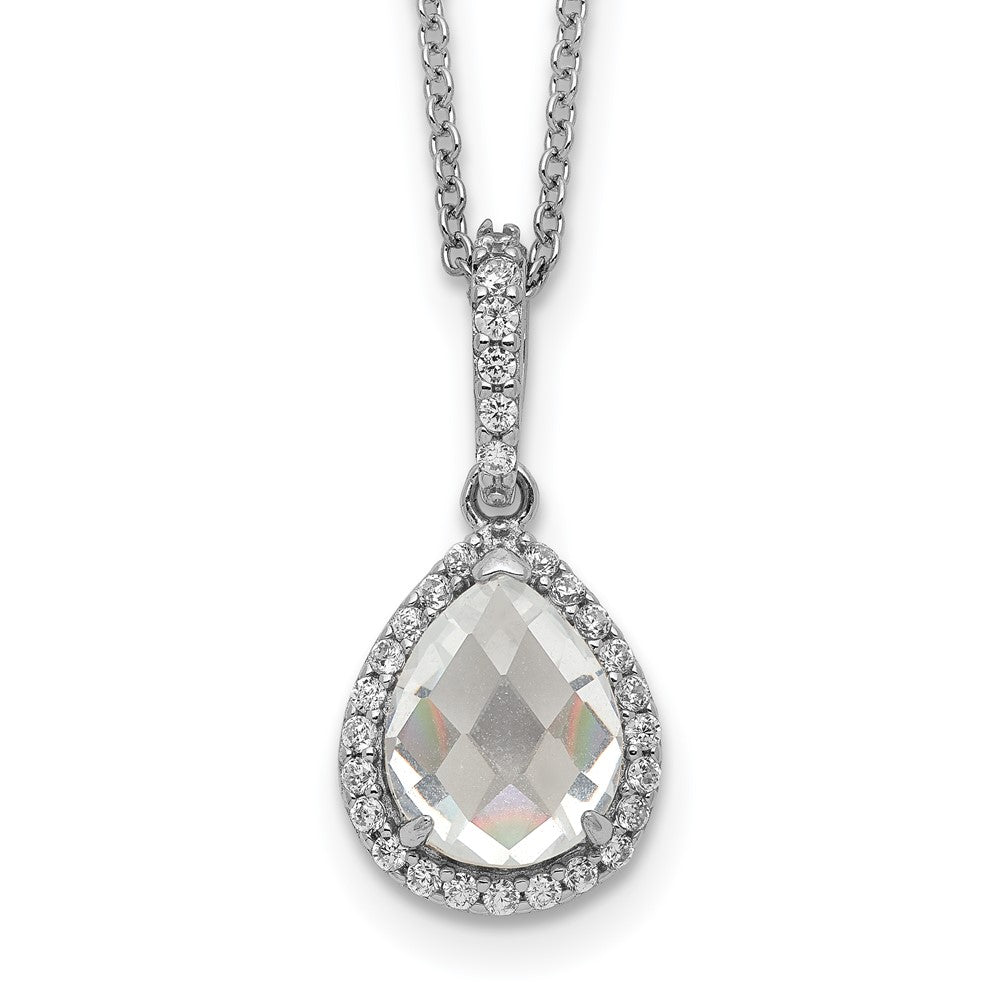 Cheryl M Sterling Silver Rhodium-plated Checkerboard-cut and Brilliant-cut CZ Halo Teardrop 18 Inch Necklace 18 Inches