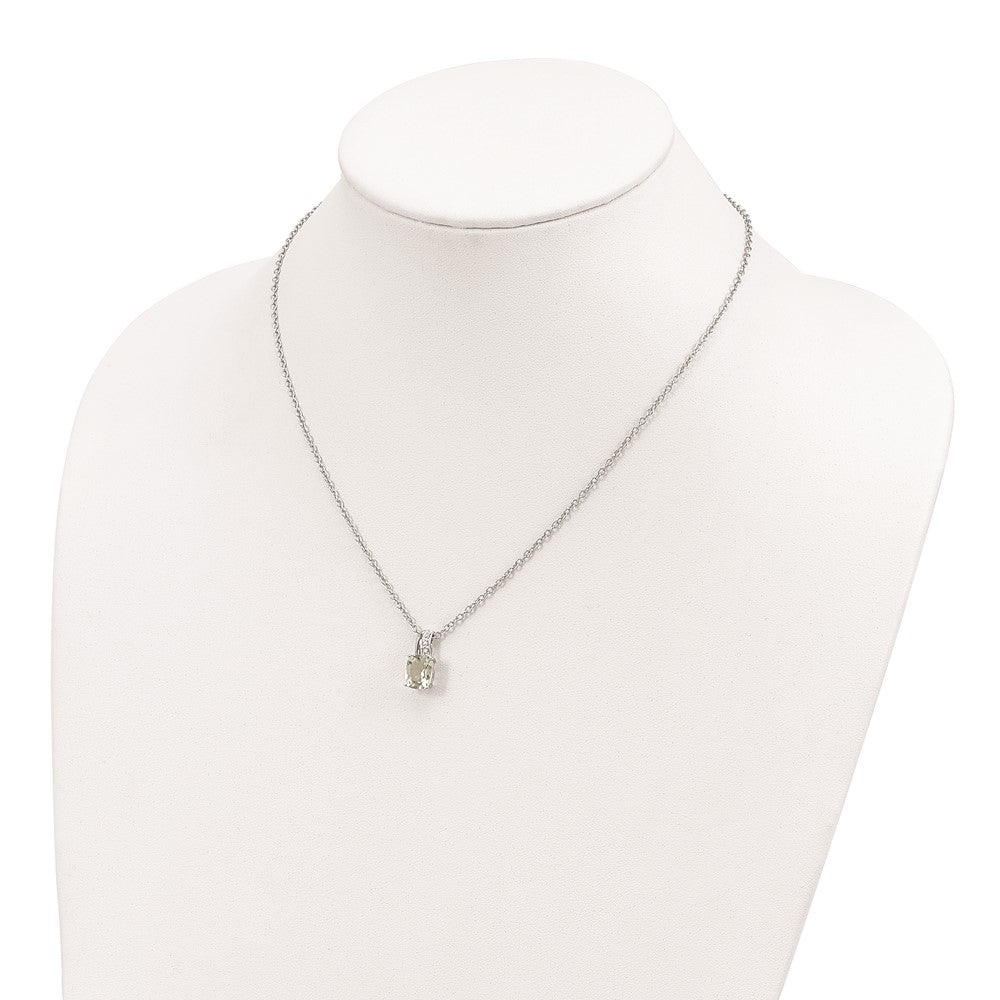 Brilliant Gemstones Sterling Silver with 14K Accent Rhodium-plated Green Quartz and Diamond 18 Inch Necklace with 2 Inch Extender 17 Inches
