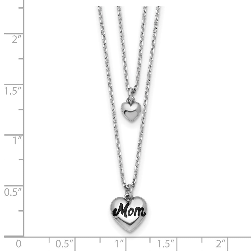 Sterling Silver Rhod-plated 2 Strand Enamel Mom Heart w/1in ext Necklace 16 Inches