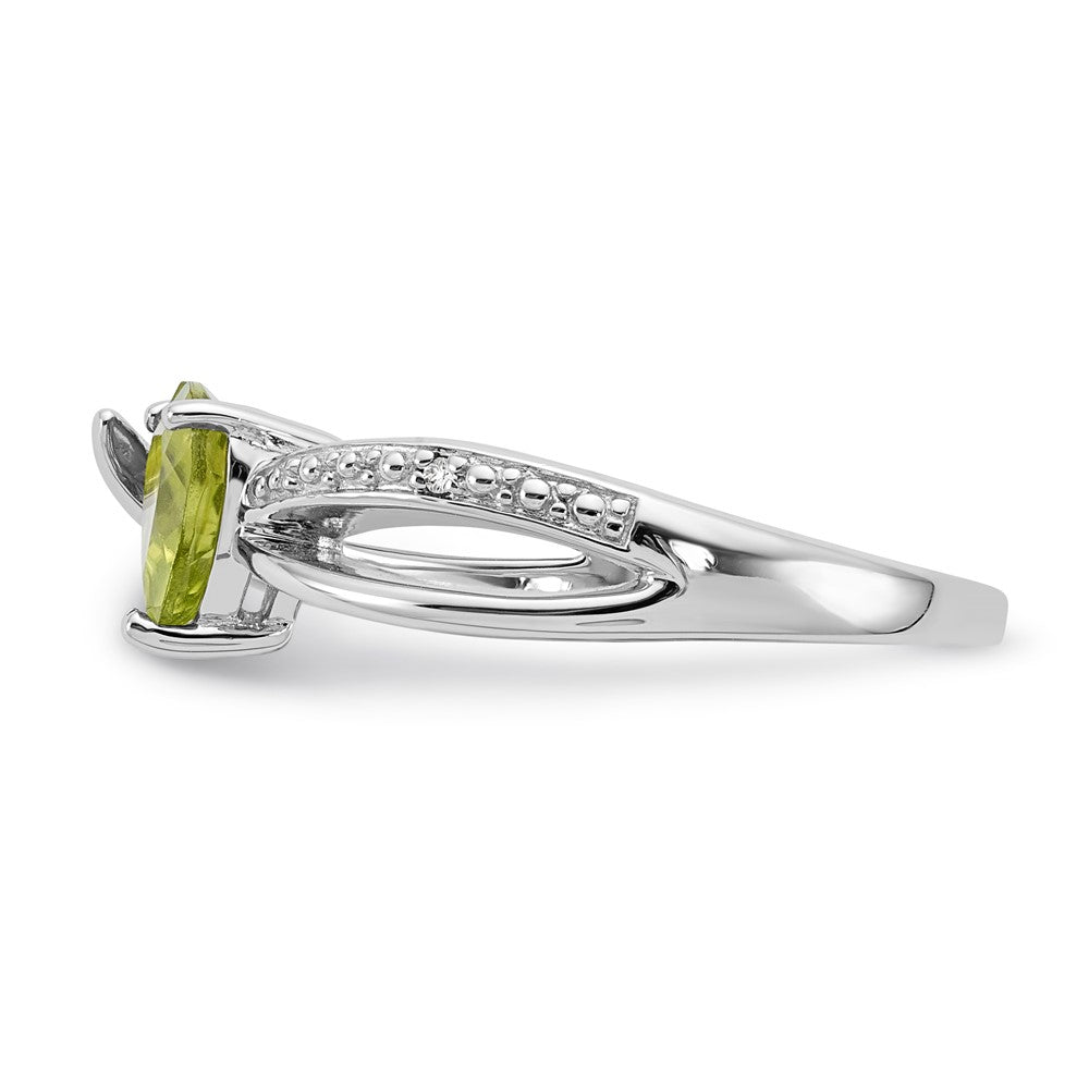 Sterling Silver Heart Shaped Peridot & Diamond Ring
