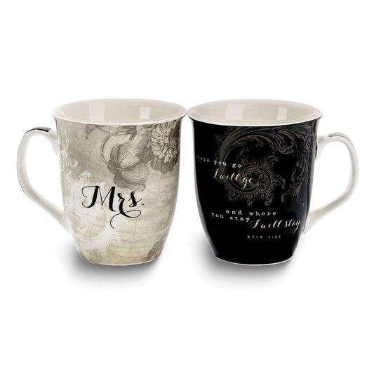 Where You Go Mr. and Mrs.16 Ounce New Bone China Coffee Mug Set of 2
