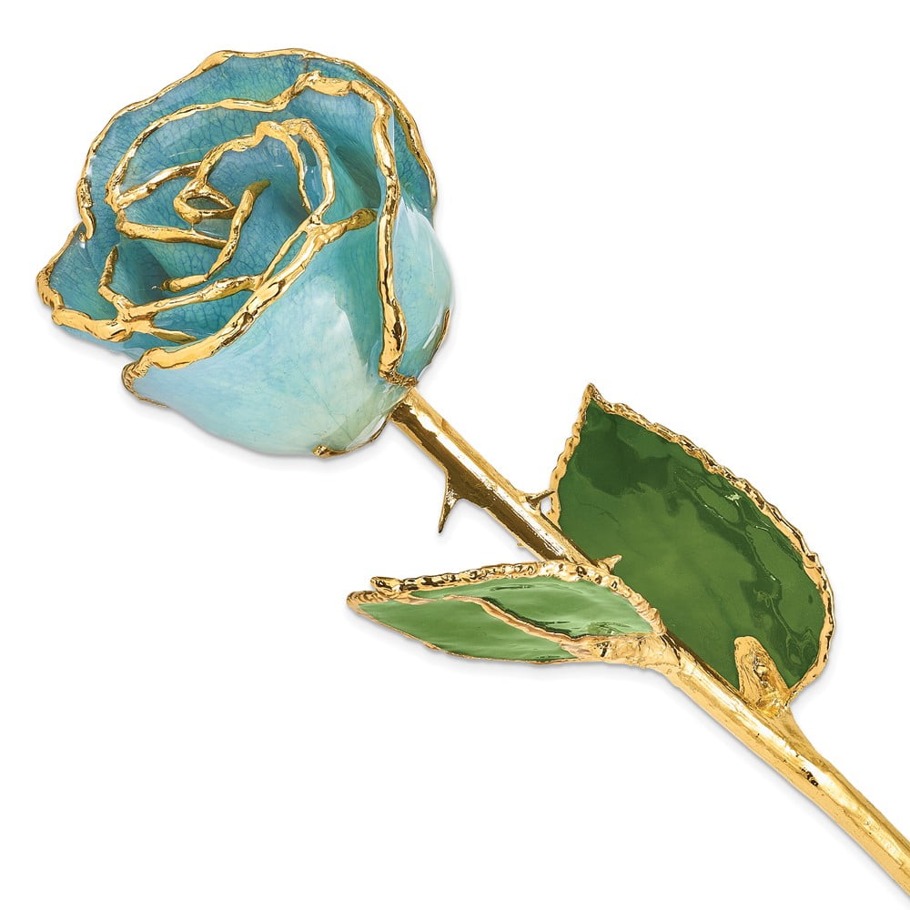 Lacquer Dipped Gold Trimmed Aquamarine Blue Real Rose QGM22722