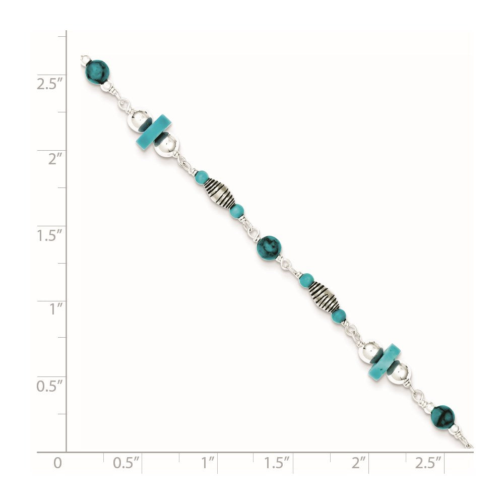 Sterling Silver Antiqued Turquoise Beaded Anklet 9 inches
