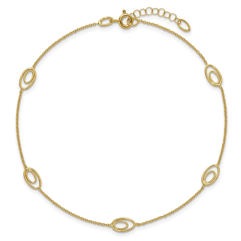 14K Polished Fancy Oval Link 9in Plus 1in ext. Anklet