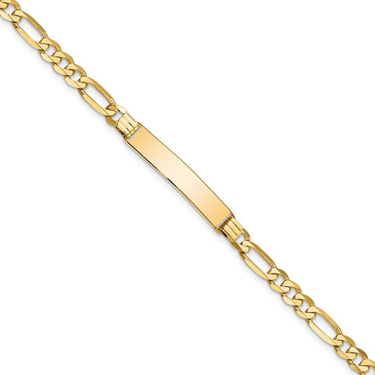14k Flat Figaro Link ID Bracelet 7  inches