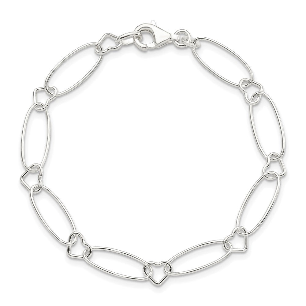 Sterling Silver Oval Link w/Hearts Bracelet 7.5 inches