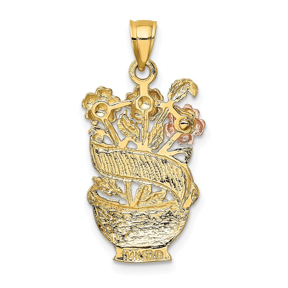 14K Two-tone w/White Rhod. #1 MOM Flower Basket Charm