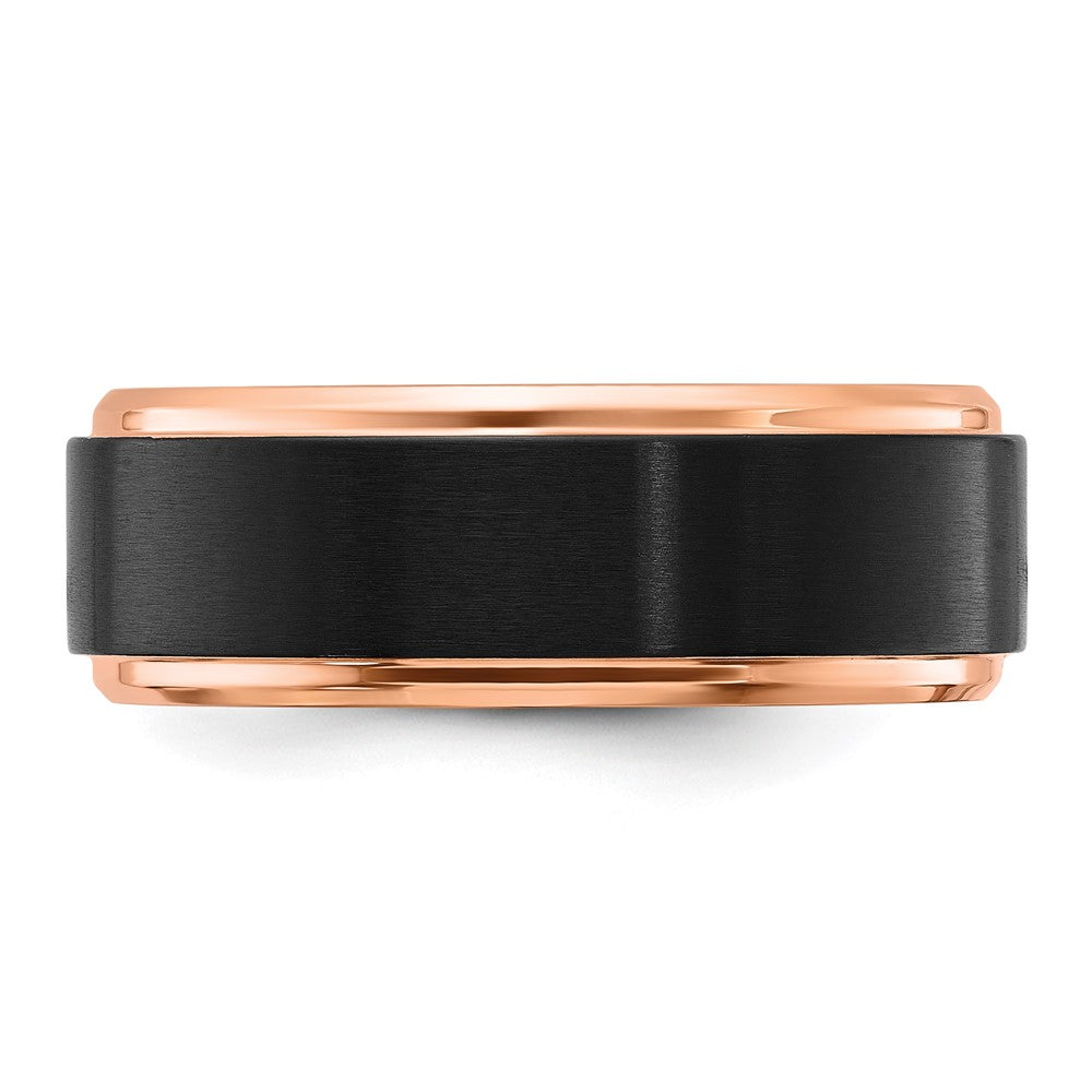 Chisel Stainless Steel Polished with Brushed Center Black and Rose IP-plated 8mm Band Size - 10