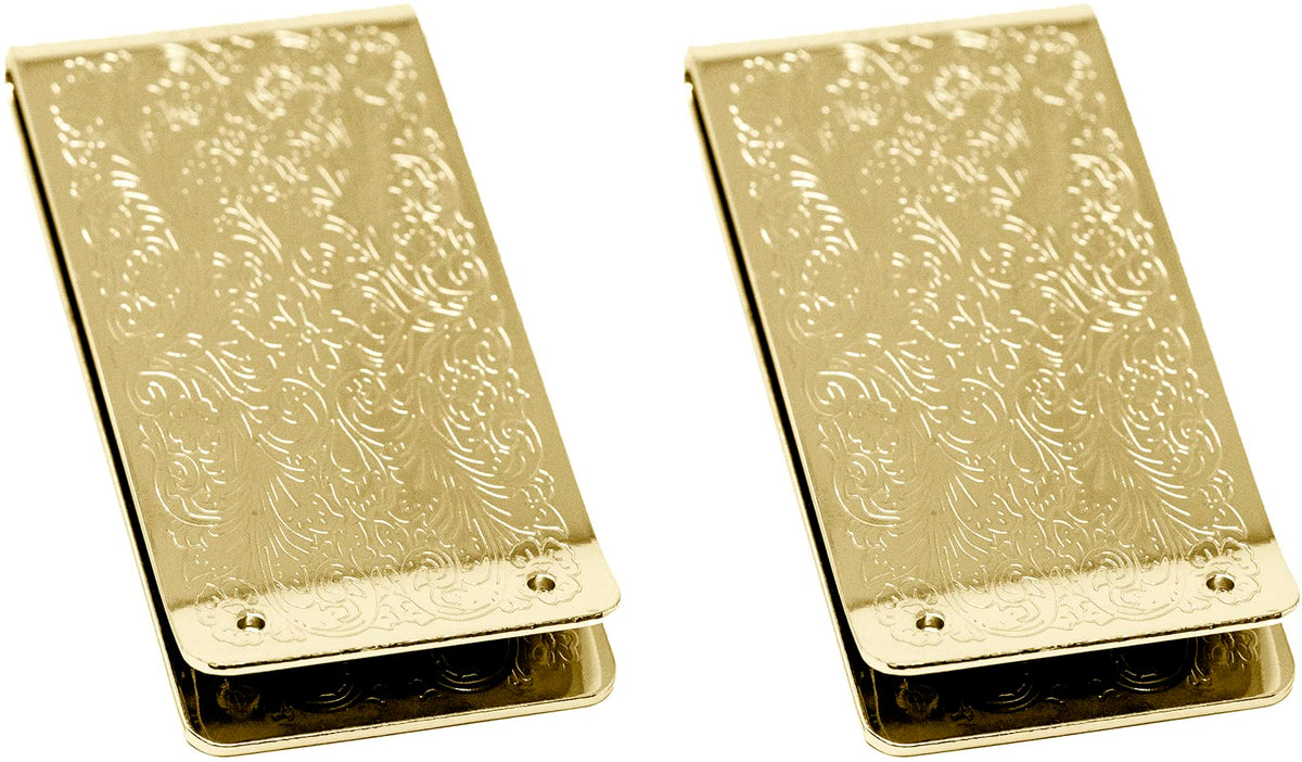 Set of 2 Chrome-Plated Stainless Steel Money Clips in Gold (Vintage Victorian Scroll)