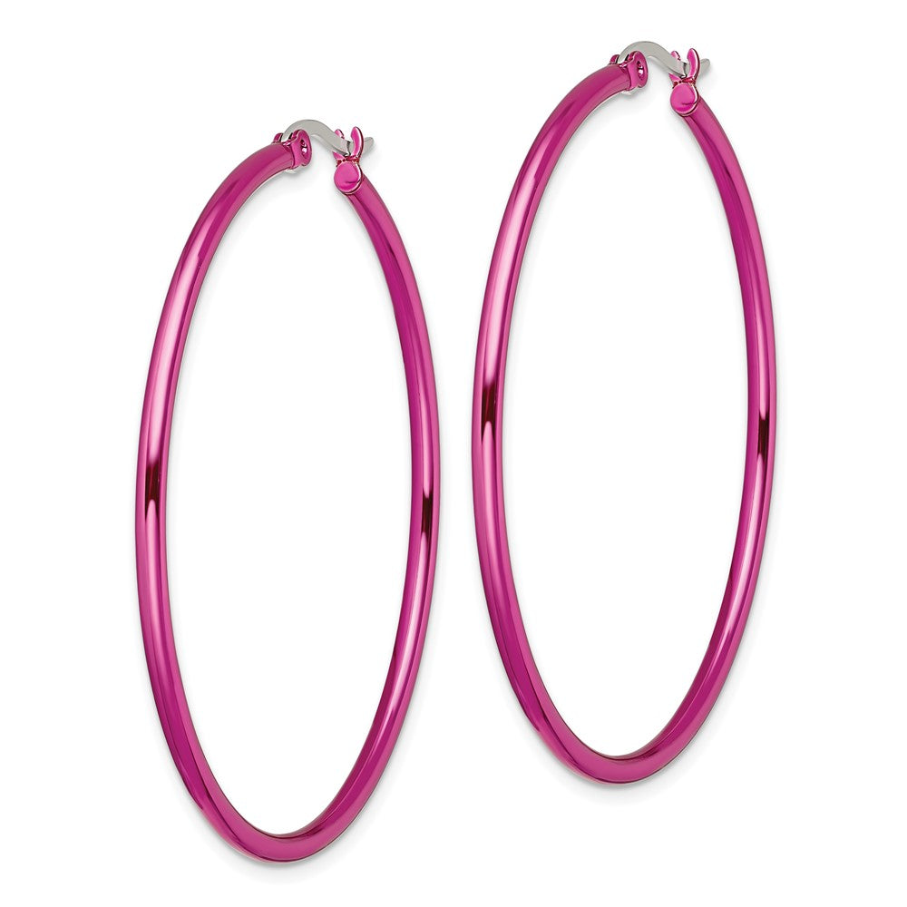 Stainless Steel Polished Pink IP-plated 48mm Diameter Hoop Earrings