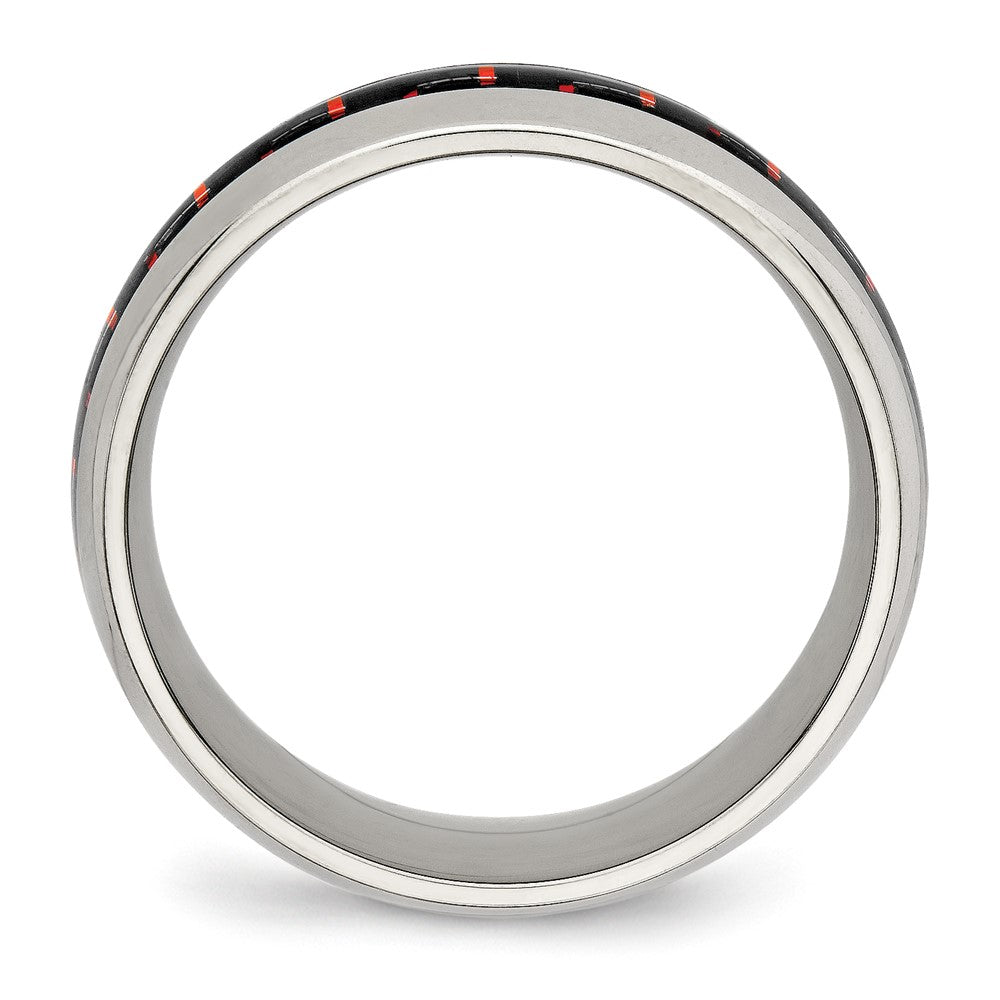 Stainless Steel Polished Black/Red Carbon Fiber Inlay 8mm Band Size - 7.5