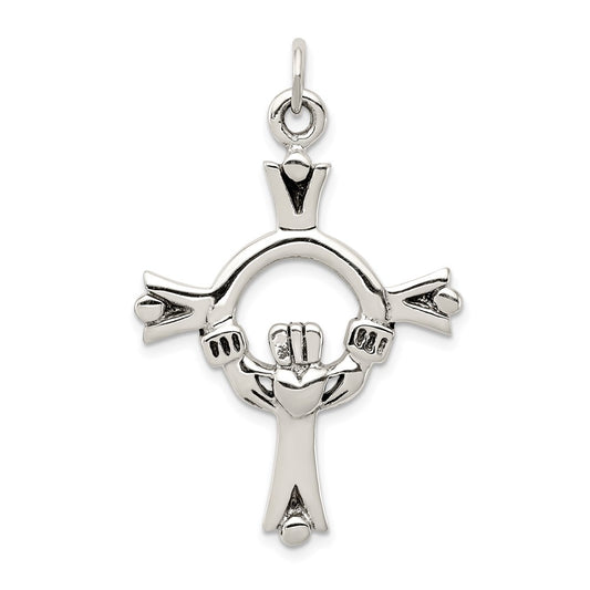 Sterling Silver Antiqued Claddagh Cross Charm