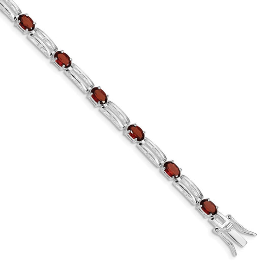 Sterling Silver Rhodium-plated Garnet Bracelet 7 inches