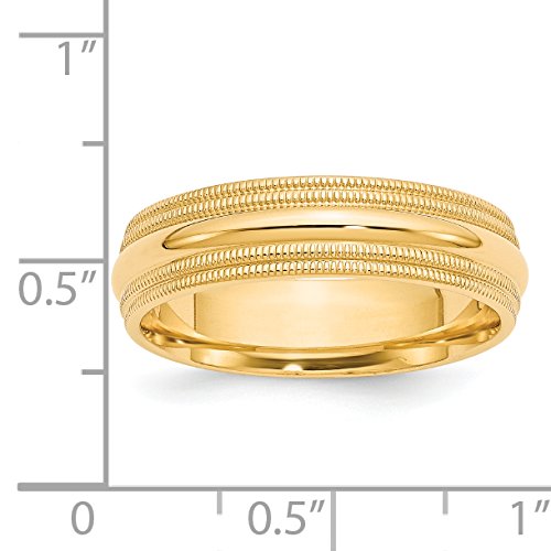 14k Yellow Gold 6mm Double Milgrain Comfort Fit Wedding Band Size 8.5