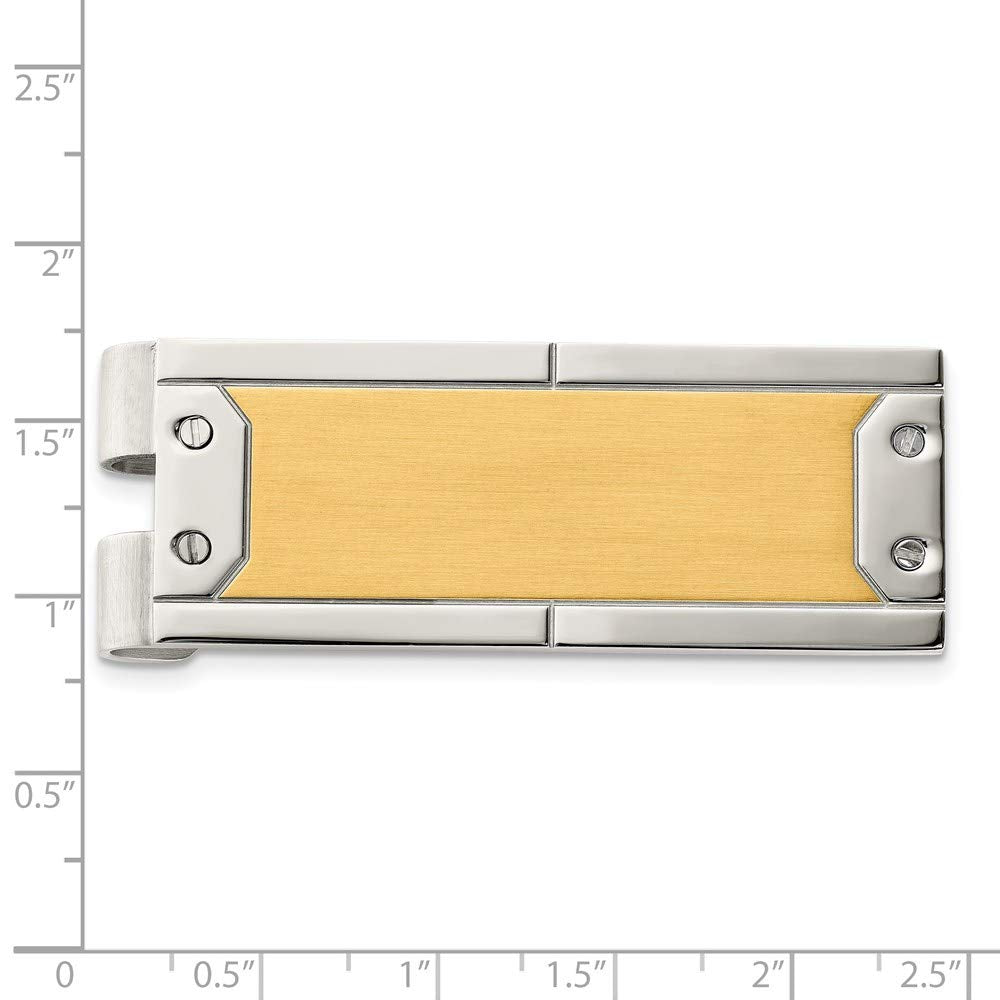 Stainless Steel Brushed Polished 24k Gold Plating Money Clip Measures 40x18mm Wide - Money Clip for Men