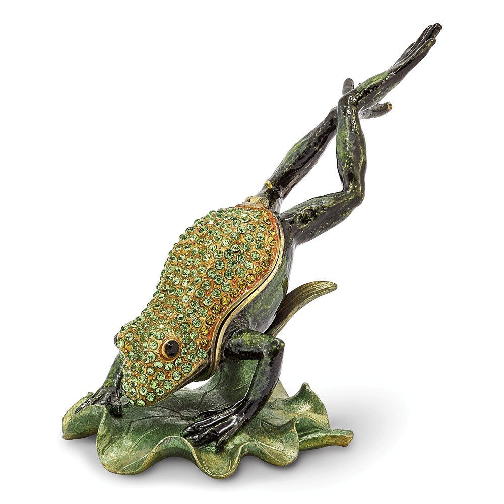 Pewter Enamel Diving Frog Trinket Box
