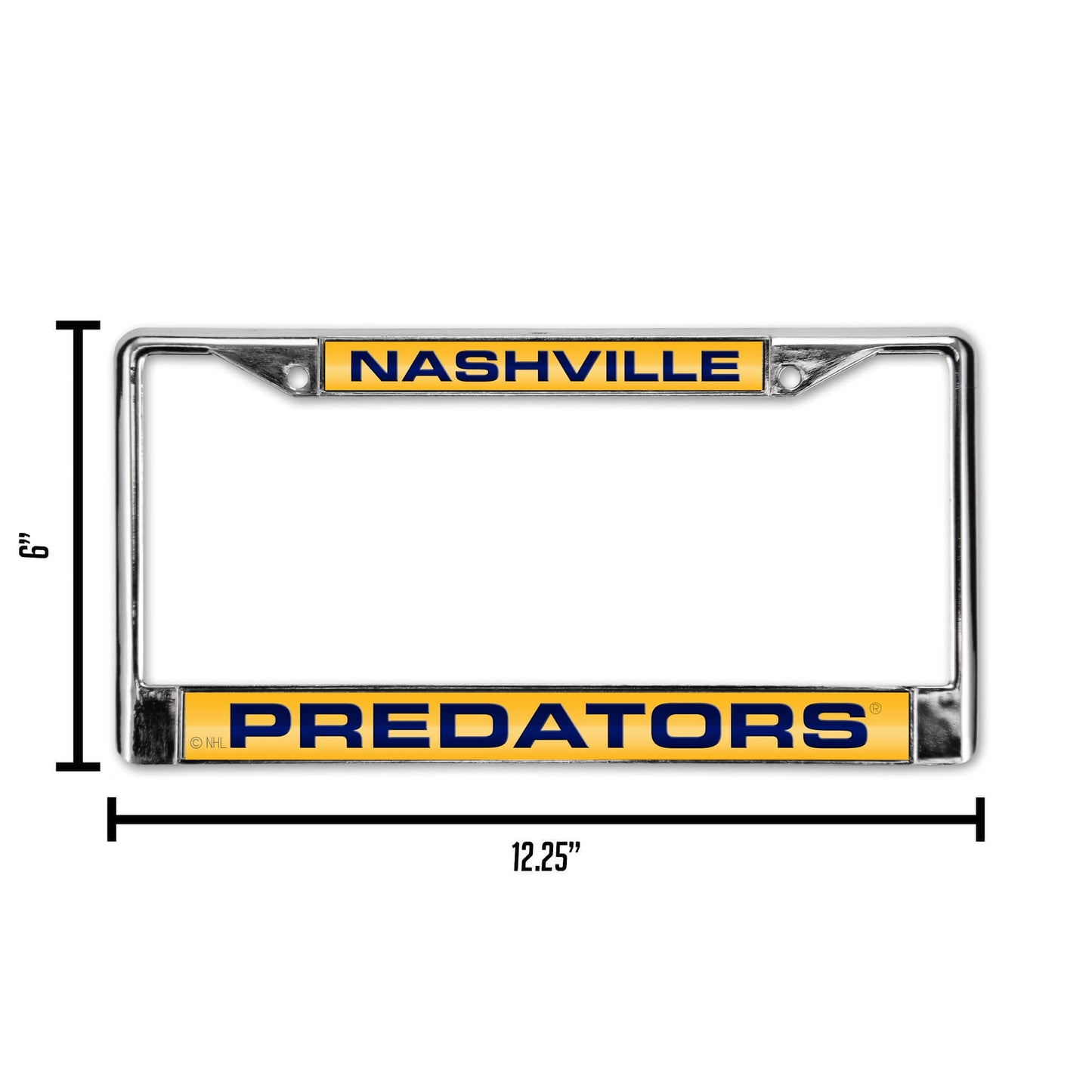 NHL Nashville Predators Laser Chrome Acrylic License Plate Frame-Yellow w/Navy QGC7117