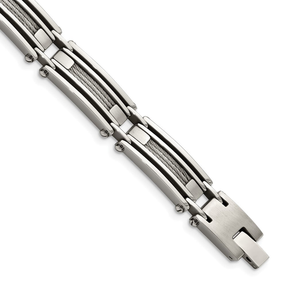 Stainless Steel 9in Brushed and Polished Wire Bracelet 9 inches