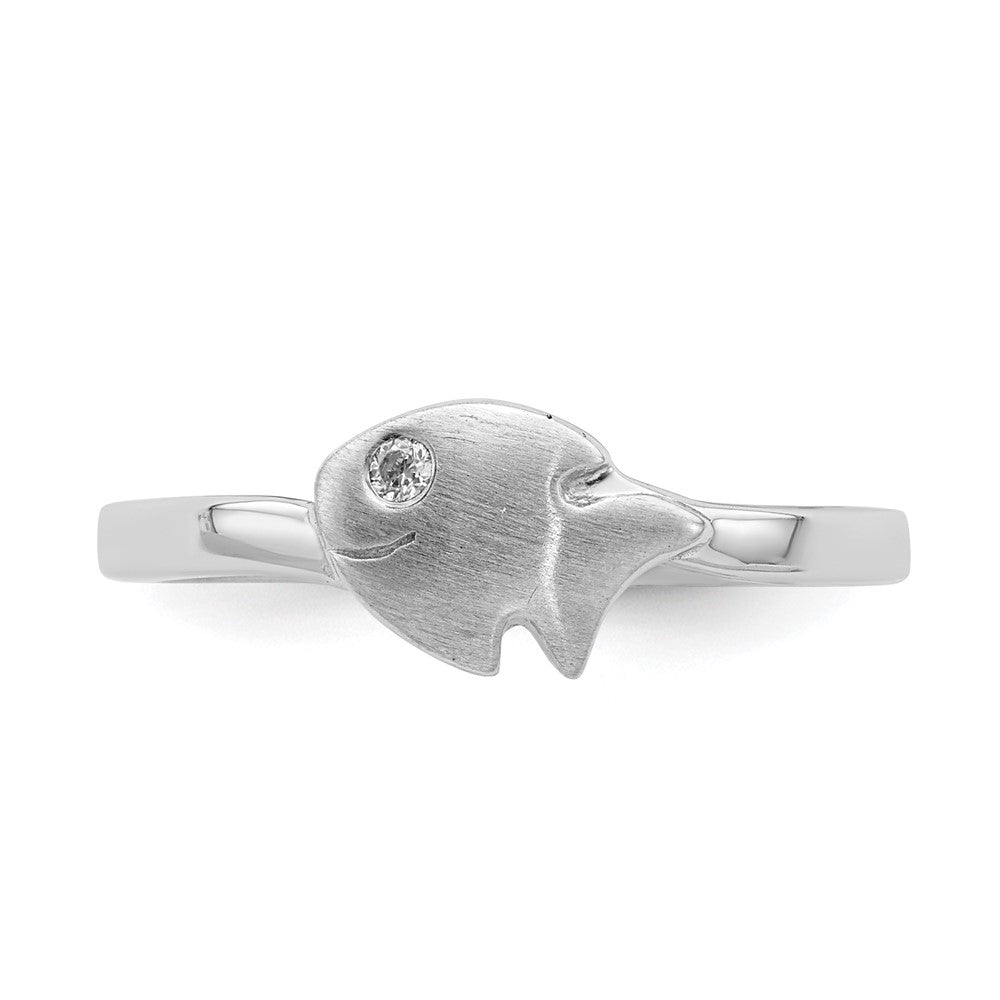 Sterling Silver Rhodium-plated Childs Satin CZ Fish Ring