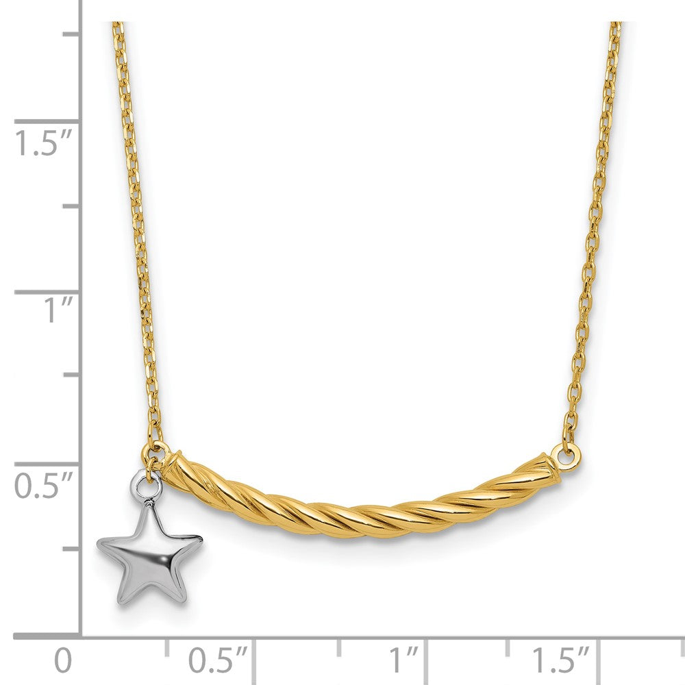 10K Two-tone Polished Bar with Star Necklace