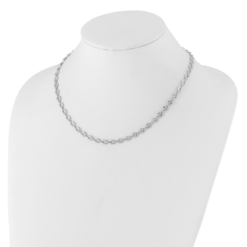 Sterling Silver Rhodium-plated Square Link w/2in ext. Necklace