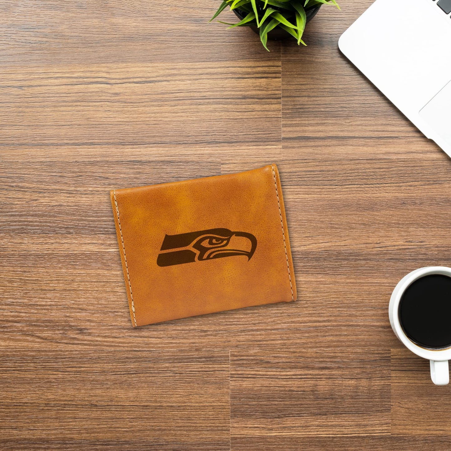 Football Rico Industries Seattle Sea Brown Laser Engraved Trifold Laser Engraved Tri-Fold Wallet - Men's Accessory