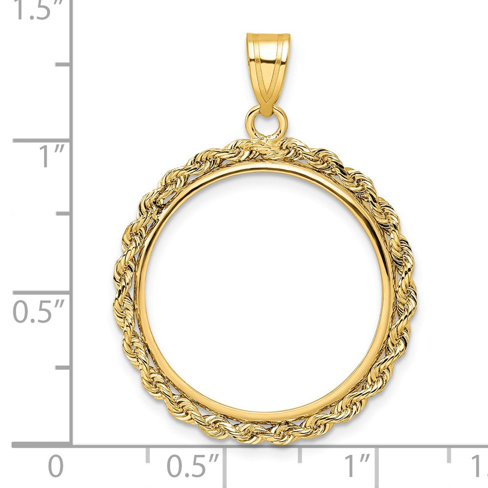 Wideband Distinguished Coin Jewelry 14k Polished Rope 21.6mm Prong Coin Bezel Pendant