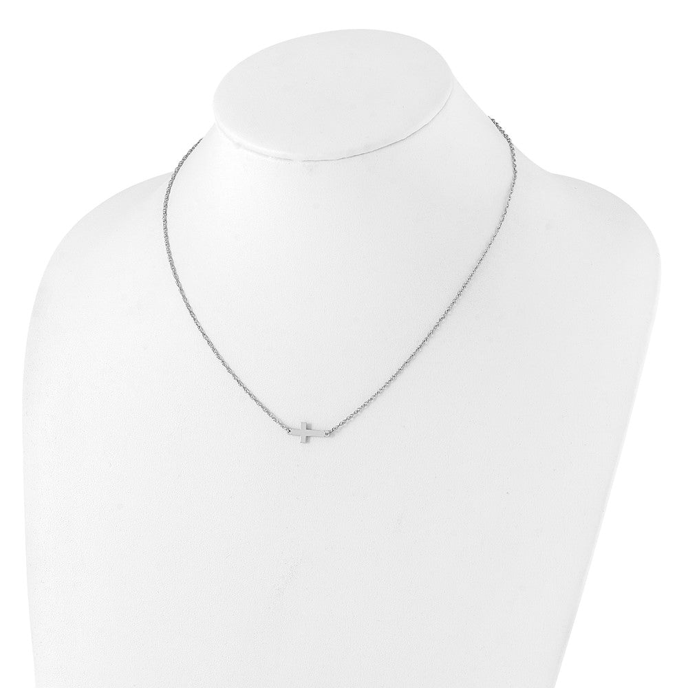 Sterling Silver Rhodium-plated Small Sideways Cross Necklace 18 Inches