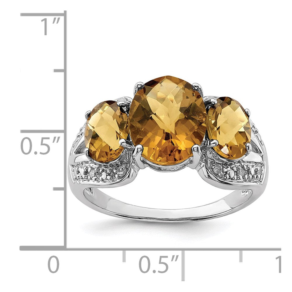Sterling Silver Rhodium Checker-Cut Whiskey Quartz & Diam. Ring