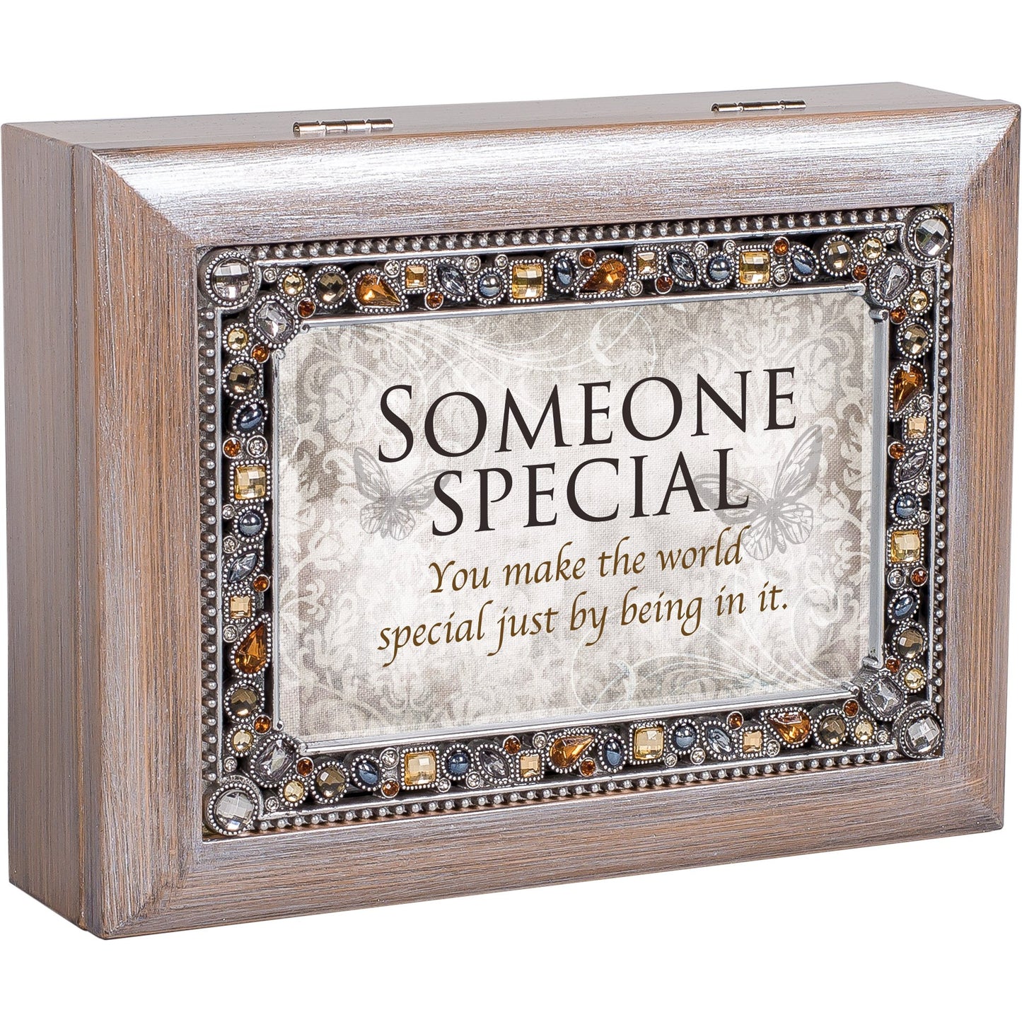 Jeweled Woodgrain Resin SOMEONE SPECIAL... Music Box (Plays Wonderful World) Q-GM18592