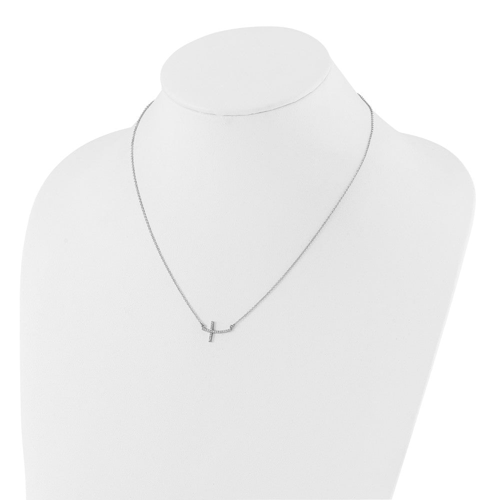 14k White Gold Diamond Sideways Cross 18 in. Necklace