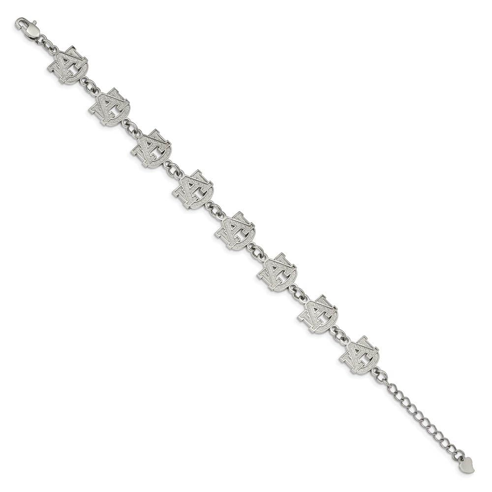 Stainless Steel LogoArt Auburn University A-U Link 6.5 inch Bracelet with 1.5 inch Extender QST515AU