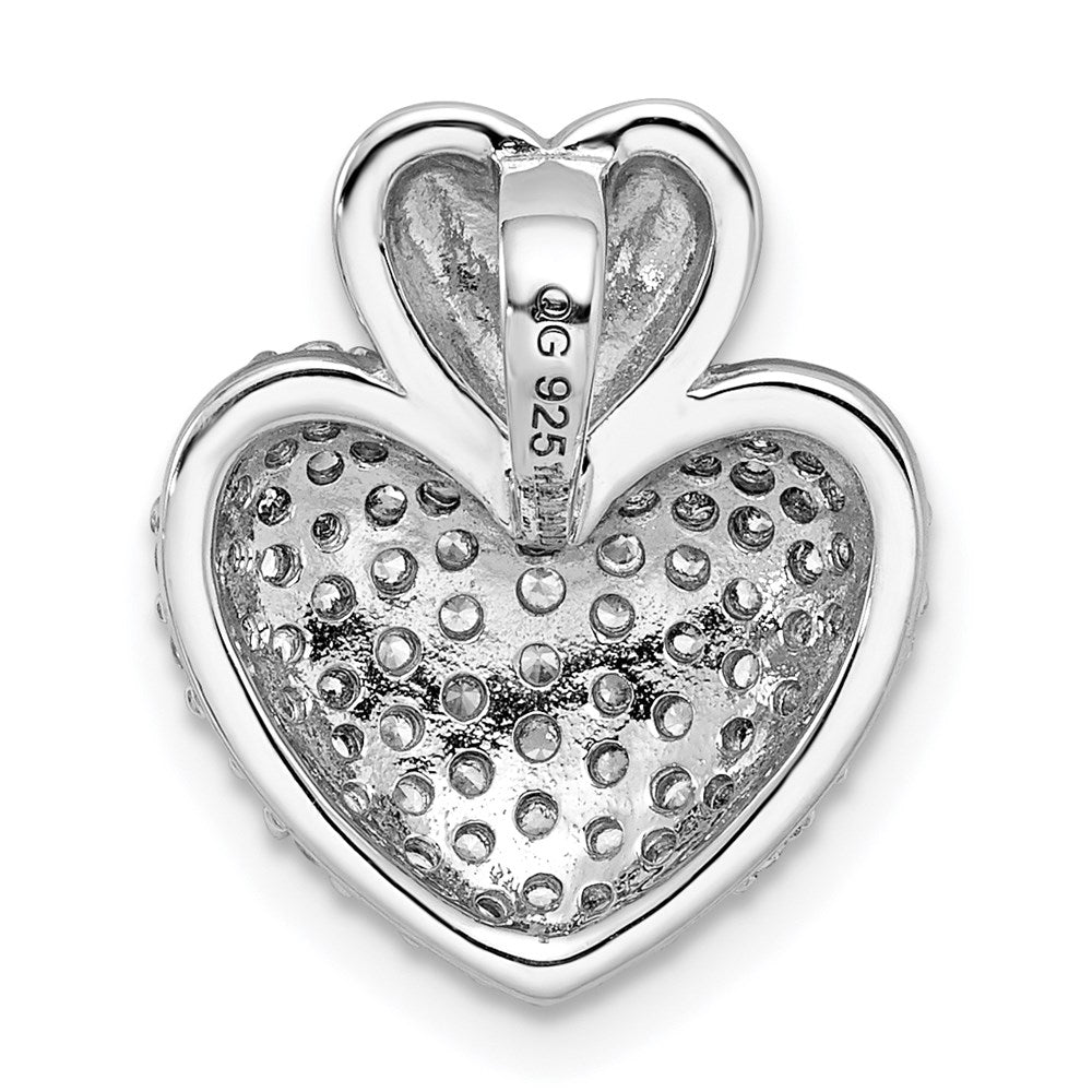Sterling Silver Rhodium-plated CZ Double Heart Slide