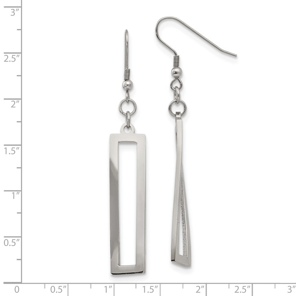 Stainless Steel Polished Twisted Rectangle Dangle Shepherd Hook Earrings